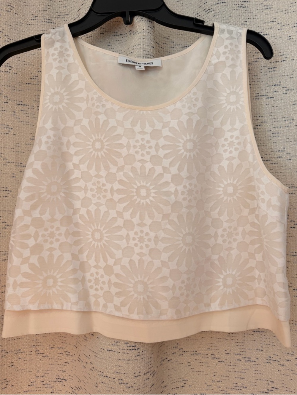 Elizabeth and James Cream Floral Lace-Overlay Cropped Tank